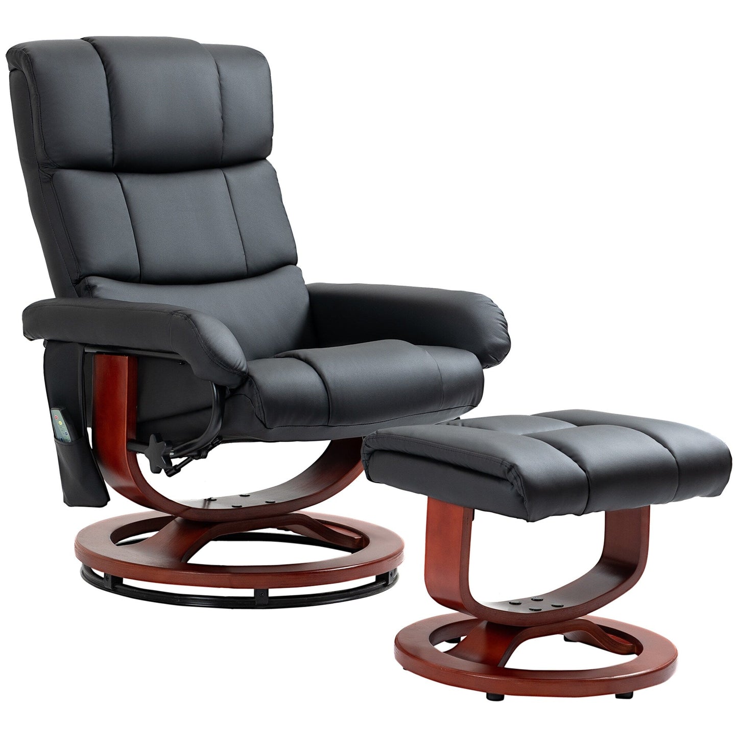 360Â° Swivel Reclining Massage Chair PU Leather Sofa Chair with Ottoman, 10 Point Vibration, Remote and Side Pocket