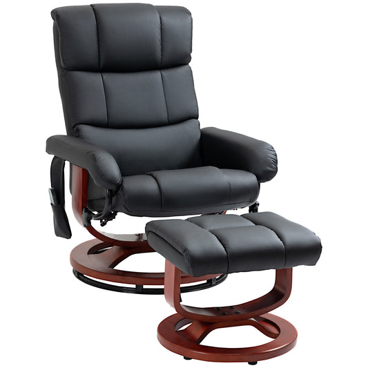 360Â° Swivel Reclining Massage Chair PU Leather Sofa Chair with Ottoman, 10 Point Vibration, Remote and Side Pocket