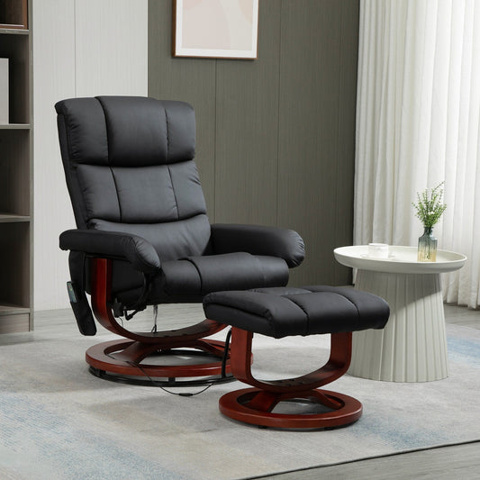 360Â° Swivel Reclining Massage Chair PU Leather Sofa Chair with Ottoman, 10 Point Vibration, Remote and Side Pocket