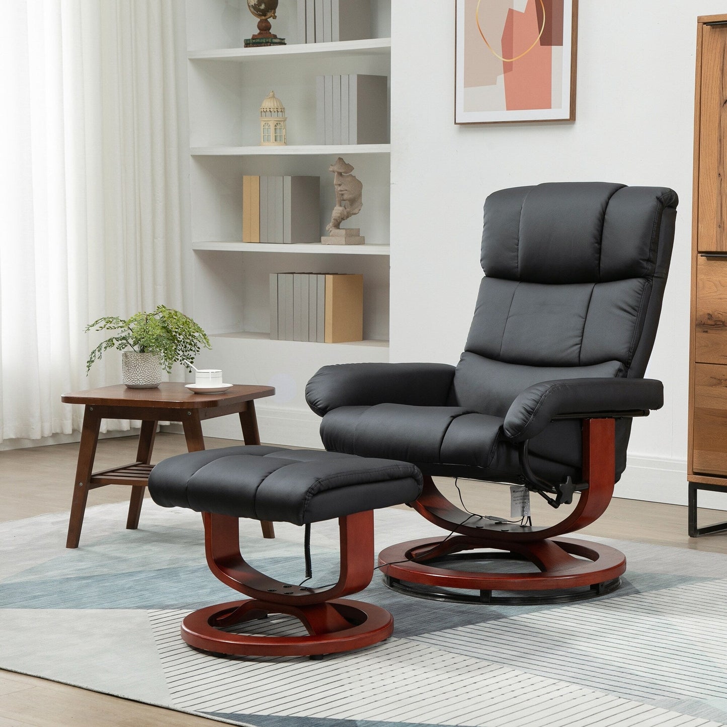 360Â° Swivel Reclining Massage Chair PU Leather Sofa Chair with Ottoman, 10 Point Vibration, Remote and Side Pocket