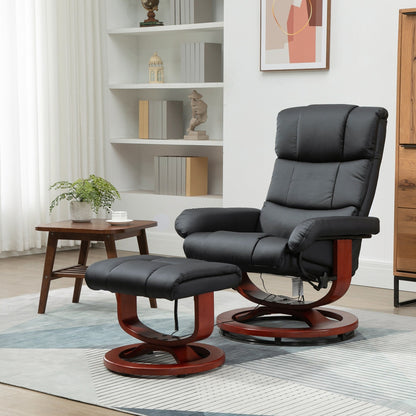 360Â° Swivel Reclining Massage Chair PU Leather Sofa Chair with Ottoman, 10 Point Vibration, Remote and Side Pocket