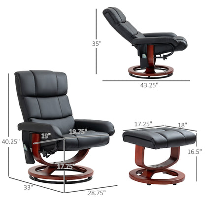 360Â° Swivel Reclining Massage Chair PU Leather Sofa Chair with Ottoman, 10 Point Vibration, Remote and Side Pocket