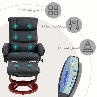 360Â° Swivel Reclining Massage Chair PU Leather Sofa Chair with Ottoman, 10 Point Vibration, Remote and Side Pocket