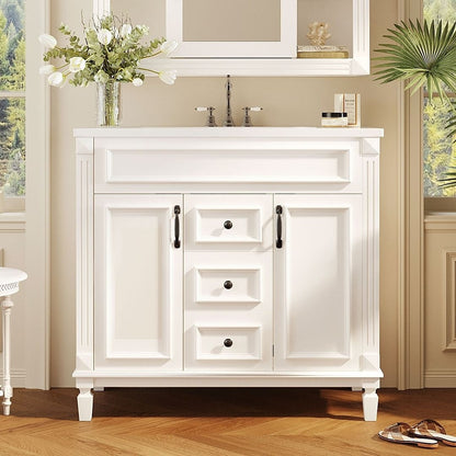 36'' Modern Bathroom Vanity with Top Sink and Mirror Cabinet,2 Doors and 2 Drawers