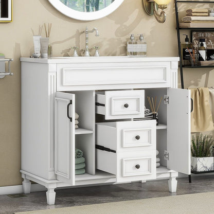36'' Modern Bathroom Vanity with Top Sink and Mirror Cabinet,2 Doors and 2 Drawers
