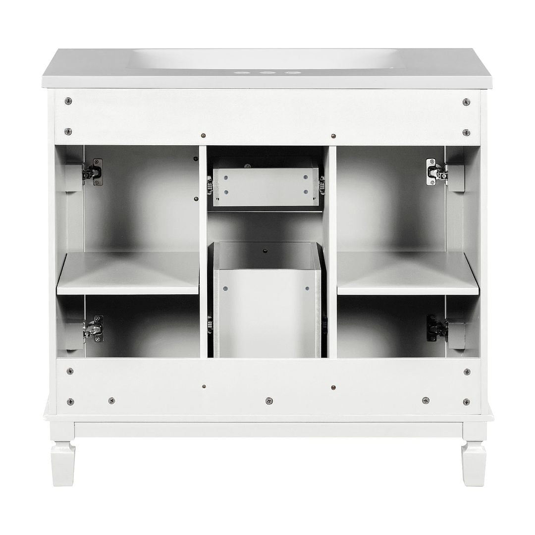 36'' Modern Bathroom Vanity with Top Sink and Mirror Cabinet,2 Doors and 2 Drawers