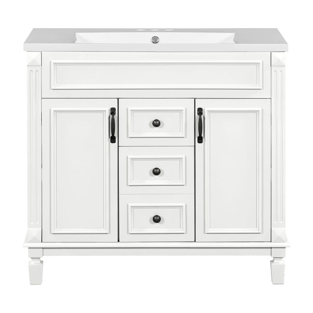 36'' Modern Bathroom Vanity with Top Sink and Mirror Cabinet,2 Doors and 2 Drawers
