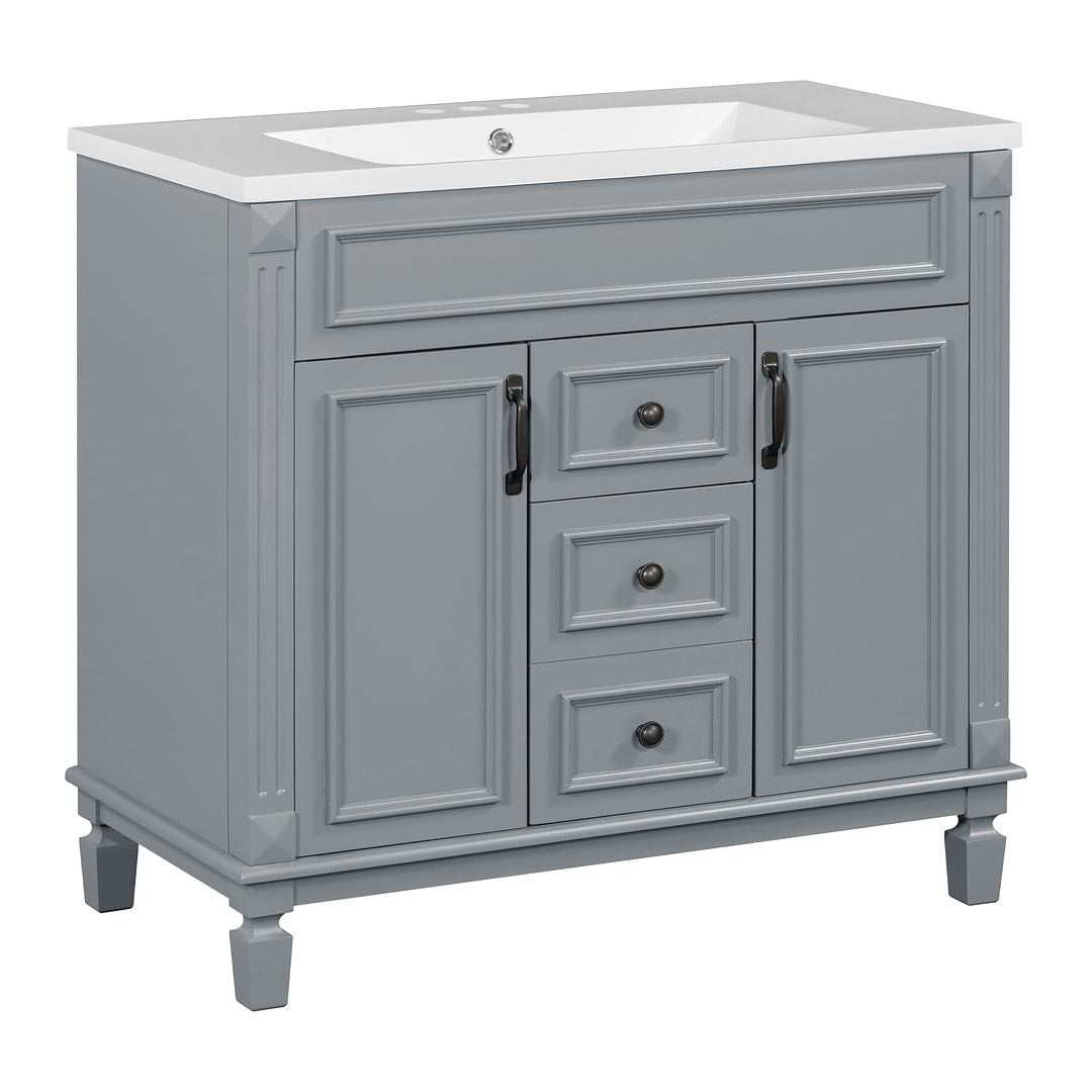 36'' Modern Bathroom Vanity with Top Sink and Mirror Cabinet,2 Doors and 2 Drawers