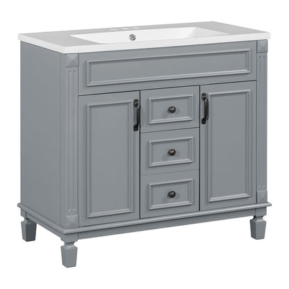 36'' Modern Bathroom Vanity with Top Sink and Mirror Cabinet,2 Doors and 2 Drawers