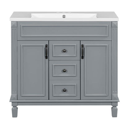 36'' Modern Bathroom Vanity with Top Sink and Mirror Cabinet,2 Doors and 2 Drawers
