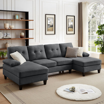 4 Seat U Shaped Sectional Sofa Couch with Double Chaise for Living Room
