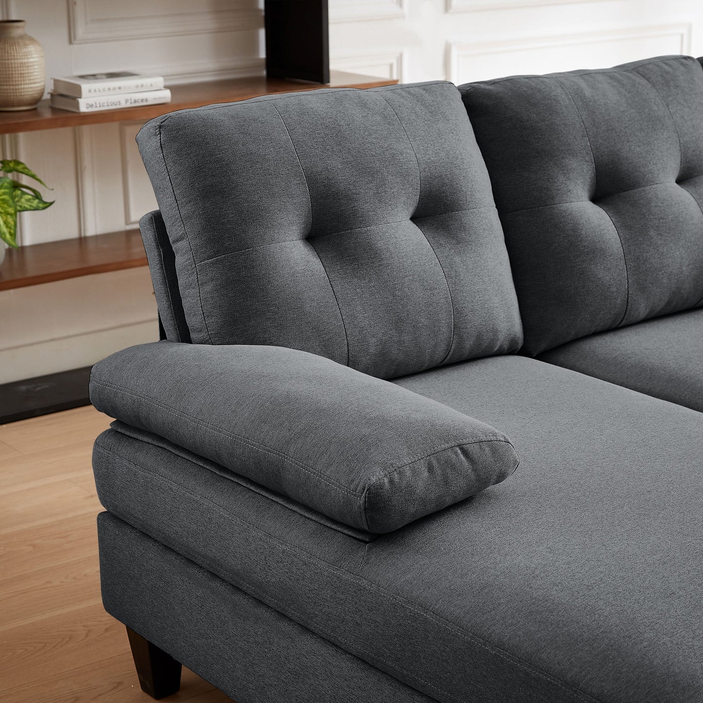 4 Seat U Shaped Sectional Sofa Couch with Double Chaise for Living Room