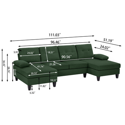 4 Seat U Shaped Sectional Sofa Couch with Double Chaise for Living Room