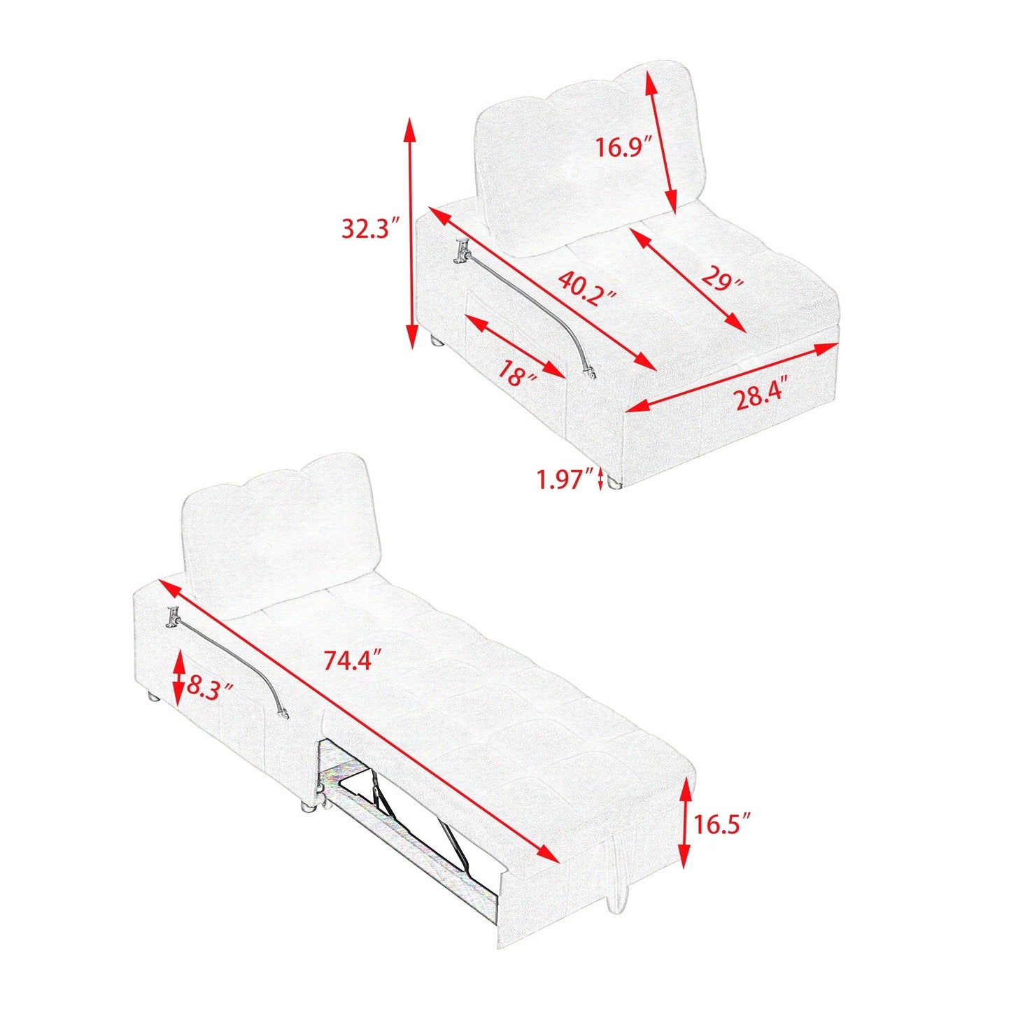 40.2-Inch Convertible Sofa Bed for Living Room or Office Use