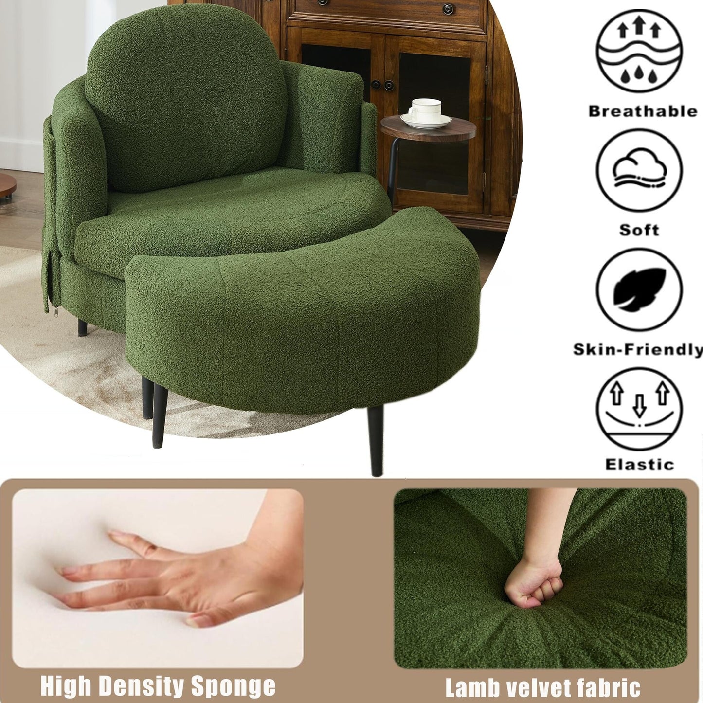 42.5 Single Sofa Chair with Cresent-Shaped Movable Footstool