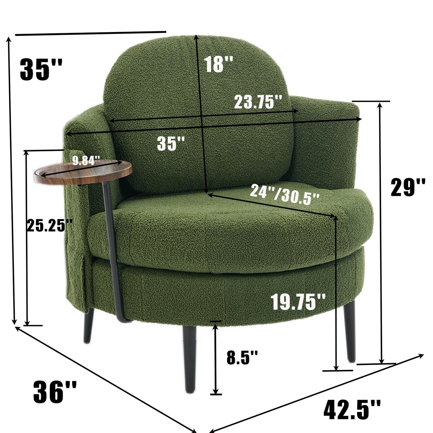42.5 Single Sofa Chair with Cresent-Shaped Movable Footstool