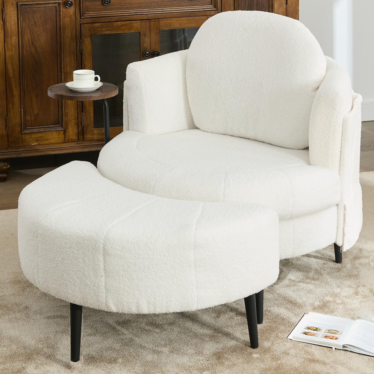 42.5 Single Sofa Chair with Cresent-Shaped Movable Footstool