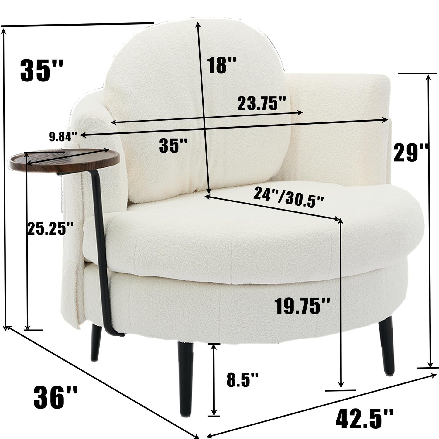 42.5 Single Sofa Chair with Cresent-Shaped Movable Footstool