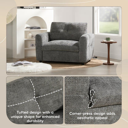 42*33 Single Sofa, Armchair with Wide Seat, Dual-port Charger, Pull-line & Tufted Design, High-density Foam