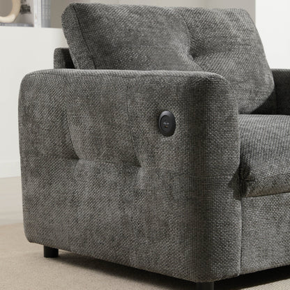 42*33 Single Sofa, Armchair with Wide Seat, Dual-port Charger, Pull-line & Tufted Design, High-density Foam
