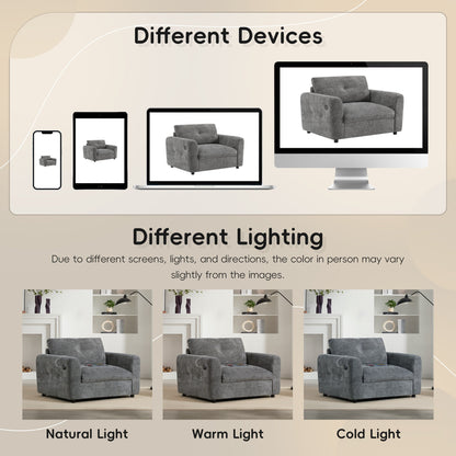42*33 Single Sofa, Armchair with Wide Seat, Dual-port Charger, Pull-line & Tufted Design, High-density Foam