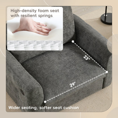 42*33 Single Sofa, Armchair with Wide Seat, Dual-port Charger, Pull-line & Tufted Design, High-density Foam