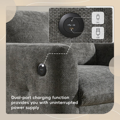 42*33 Single Sofa, Armchair with Wide Seat, Dual-port Charger, Pull-line & Tufted Design, High-density Foam
