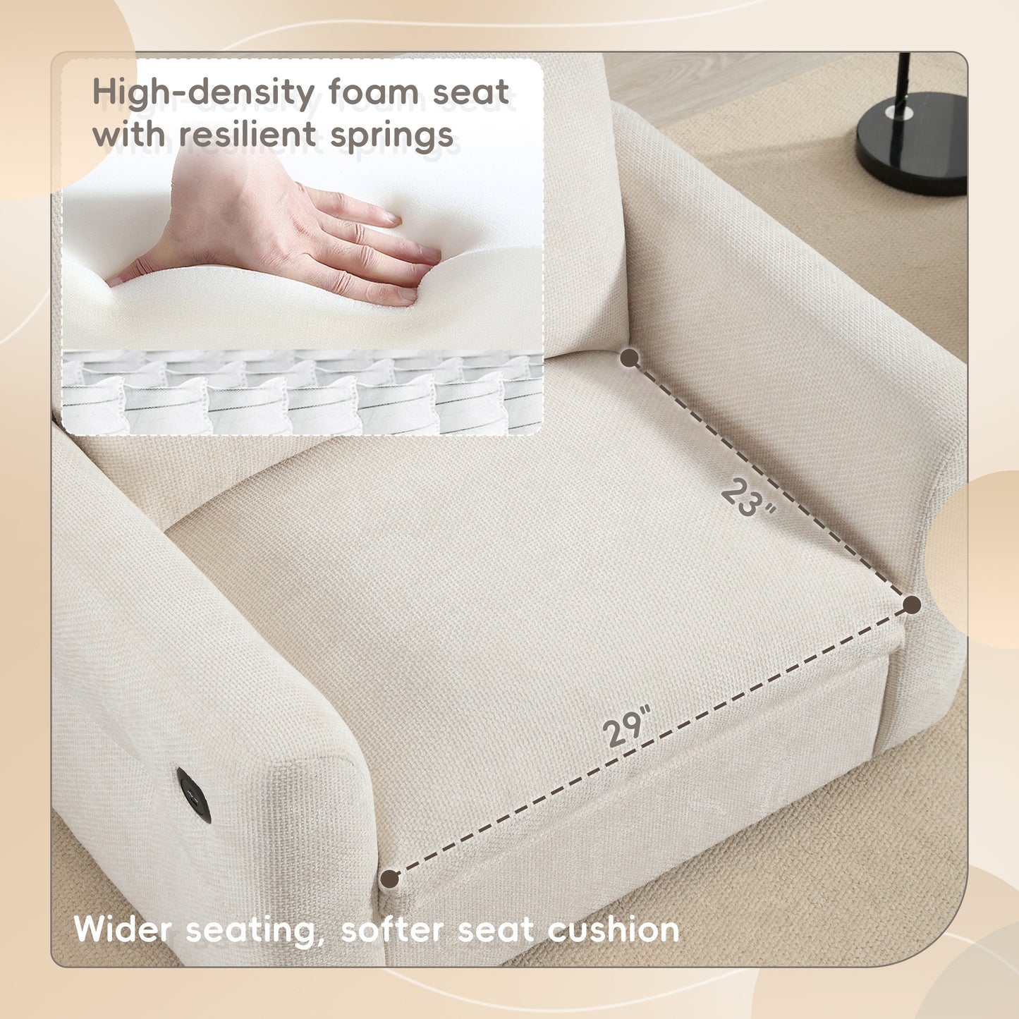 42â?Wide Seat Armchair with Dual-Port Charger and Tufted Pull-Line Design by Harper&Bright Designs