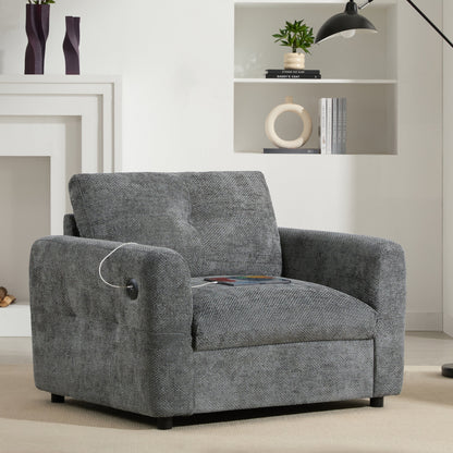 42â?Wide Seat Armchair with Dual-Port Charger and Tufted Pull-Line Design by Harper&Bright Designs