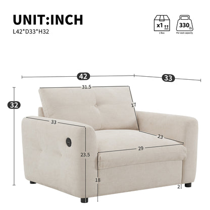42â?Wide Seat Armchair with Dual-Port Charger and Tufted Pull-Line Design by Harper&Bright Designs