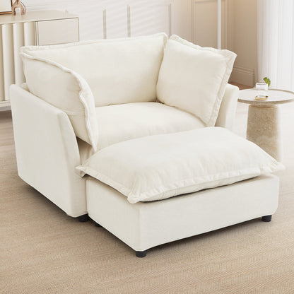47 Modern Armchair Sofa with Ottoman - Upholstered Lounge Chair, Wide Seat, Curved Armrests & Soft Pillows for Living Room