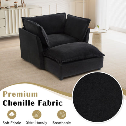 47 Modern Armchair Sofa with Ottoman - Upholstered Lounge Chair, Wide Seat, Curved Armrests & Soft Pillows for Living Room