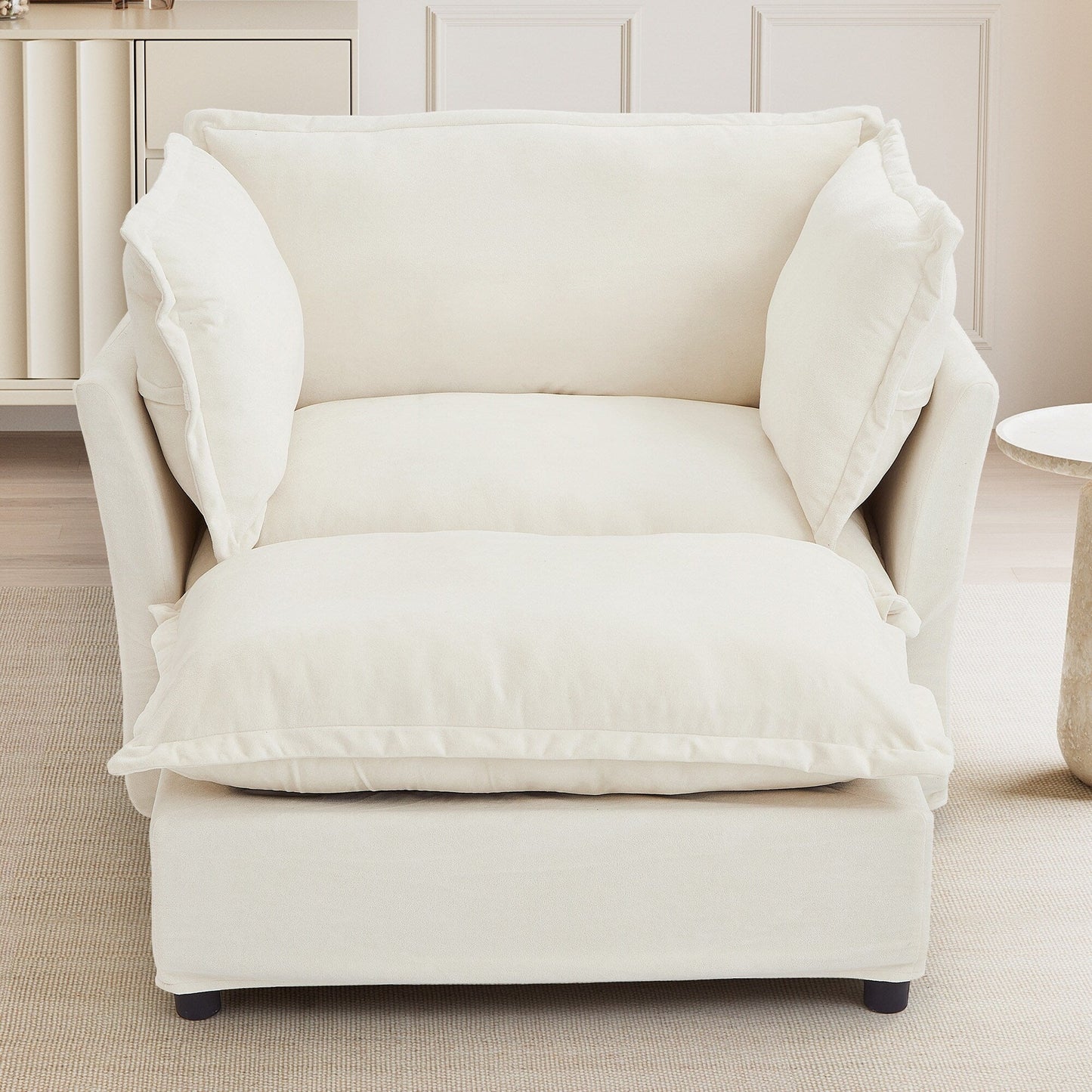 47 Modern Armchair Sofa with Ottoman - Upholstered Lounge Chair, Wide Seat, Curved Armrests & Soft Pillows for Living Room