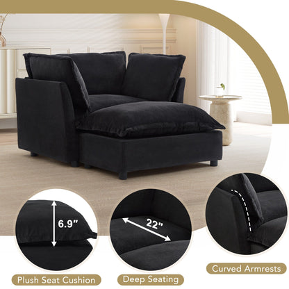 47 Modern Armchair Sofa with Ottoman - Upholstered Lounge Chair, Wide Seat, Curved Armrests & Soft Pillows for Living Room
