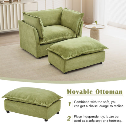 47 Modern Armchair Sofa with Ottoman - Upholstered Lounge Chair, Wide Seat, Curved Armrests & Soft Pillows for Living Room