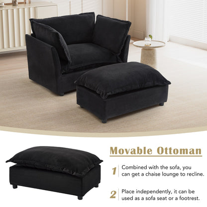 47 Modern Armchair Sofa with Ottoman - Upholstered Lounge Chair, Wide Seat, Curved Armrests & Soft Pillows for Living Room
