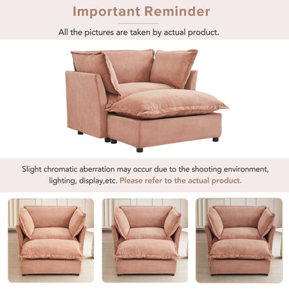 47 Modern Armchair Sofa with Ottoman - Upholstered Lounge Chair, Wide Seat, Curved Armrests & Soft Pillows for Living Room