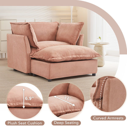 47 Modern Armchair Sofa with Ottoman - Upholstered Lounge Chair, Wide Seat, Curved Armrests & Soft Pillows for Living Room
