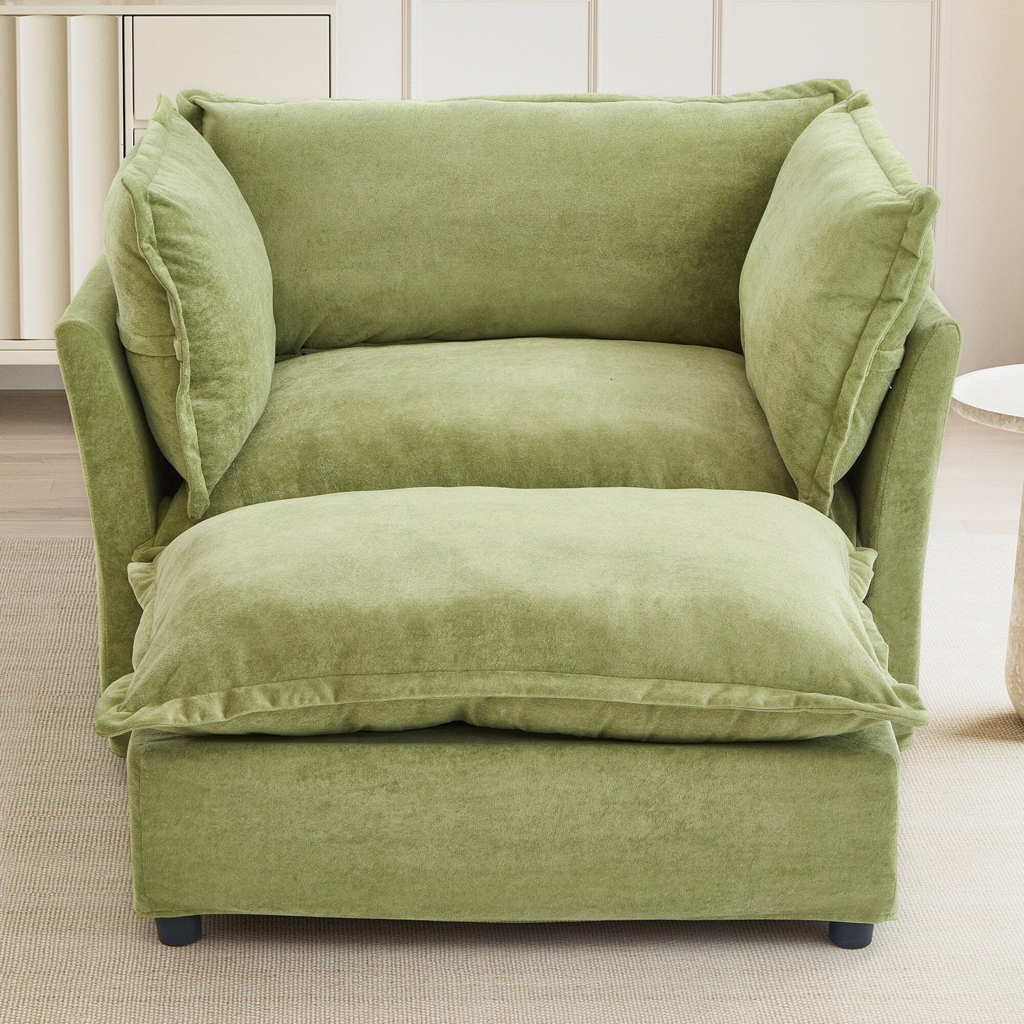 47 Modern Armchair Sofa with Ottoman - Upholstered Lounge Chair, Wide Seat, Curved Armrests & Soft Pillows for Living Room