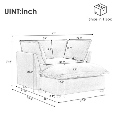 47 Modern Armchair Sofa with Ottoman - Upholstered Lounge Chair, Wide Seat, Curved Armrests & Soft Pillows for Living Room
