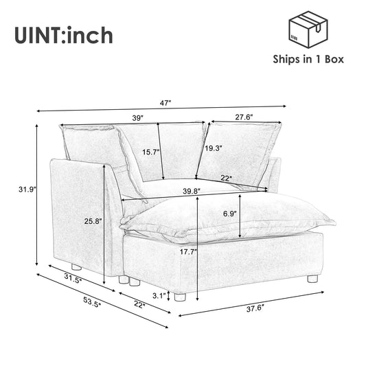 47 Modern Armchair Sofa with Ottoman - Upholstered Lounge Chair, Wide Seat, Curved Armrests & Soft Pillows for Living Room