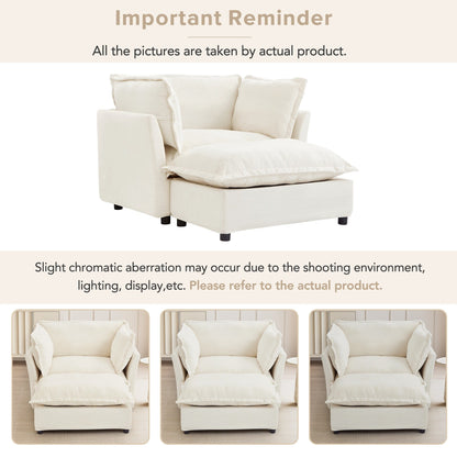 47 Modern Armchair Sofa with Ottoman - Upholstered Lounge Chair, Wide Seat, Curved Armrests & Soft Pillows for Living Room