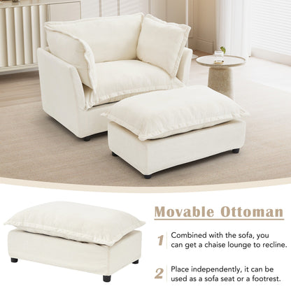47 Modern Armchair Sofa with Ottoman - Upholstered Lounge Chair, Wide Seat, Curved Armrests & Soft Pillows for Living Room