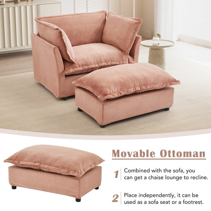 47 Modern Armchair Sofa with Ottoman - Upholstered Lounge Chair, Wide Seat, Curved Armrests & Soft Pillows for Living Room