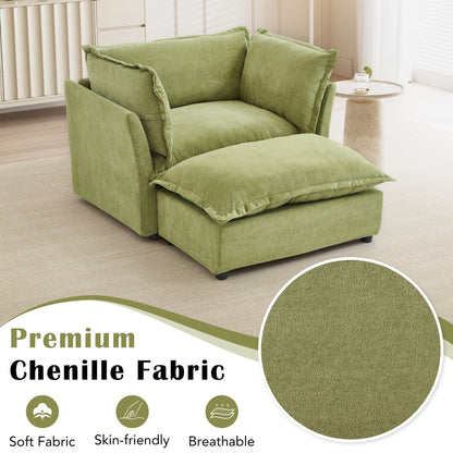 47 Modern Armchair Sofa with Ottoman - Upholstered Lounge Chair, Wide Seat, Curved Armrests & Soft Pillows for Living Room