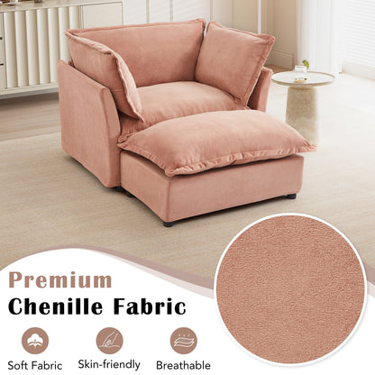 47 Modern Armchair Sofa with Ottoman - Upholstered Lounge Chair, Wide Seat, Curved Armrests & Soft Pillows for Living Room