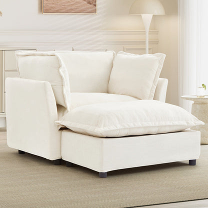 47 Modern Armchair Sofa with Ottoman - Upholstered Lounge Chair, Wide Seat, Curved Armrests & Soft Pillows for Living Room