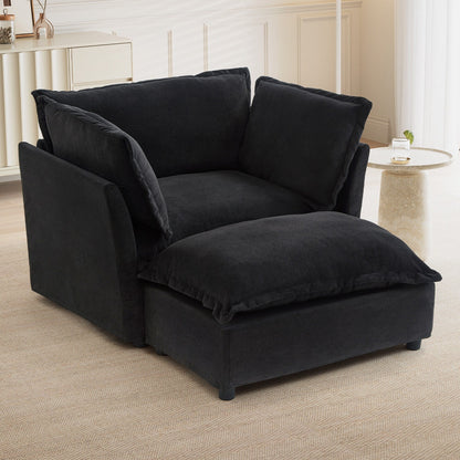 47 Modern Armchair Sofa with Ottoman - Upholstered Lounge Chair, Wide Seat, Curved Armrests & Soft Pillows for Living Room