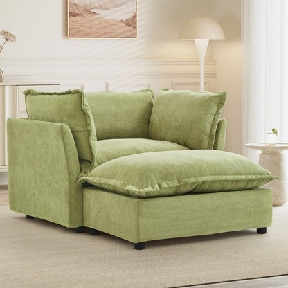 47 Modern Armchair Sofa with Ottoman - Upholstered Lounge Chair, Wide Seat, Curved Armrests & Soft Pillows for Living Room