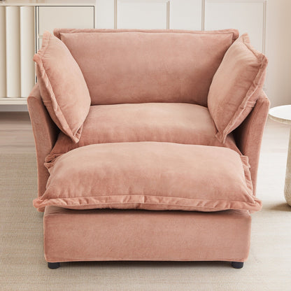 47 Modern Armchair Sofa with Ottoman - Upholstered Lounge Chair, Wide Seat, Curved Armrests & Soft Pillows for Living Room